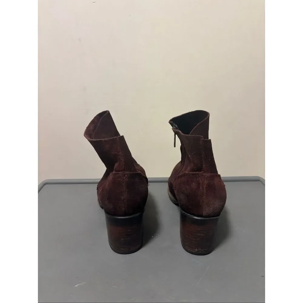 Freebird by Steven 100% Leather Suede Wine Salt Heeled Ankle Slip On Boots Women